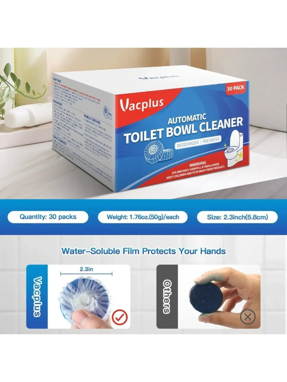 Automatic Toilet Cleaner Tablets 30 Pack - Septic Safe, Powerful Stain
